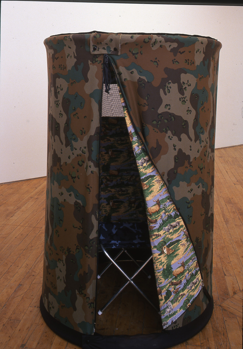 Installation view of the group show trophy, image of sculpture, cylinder form.