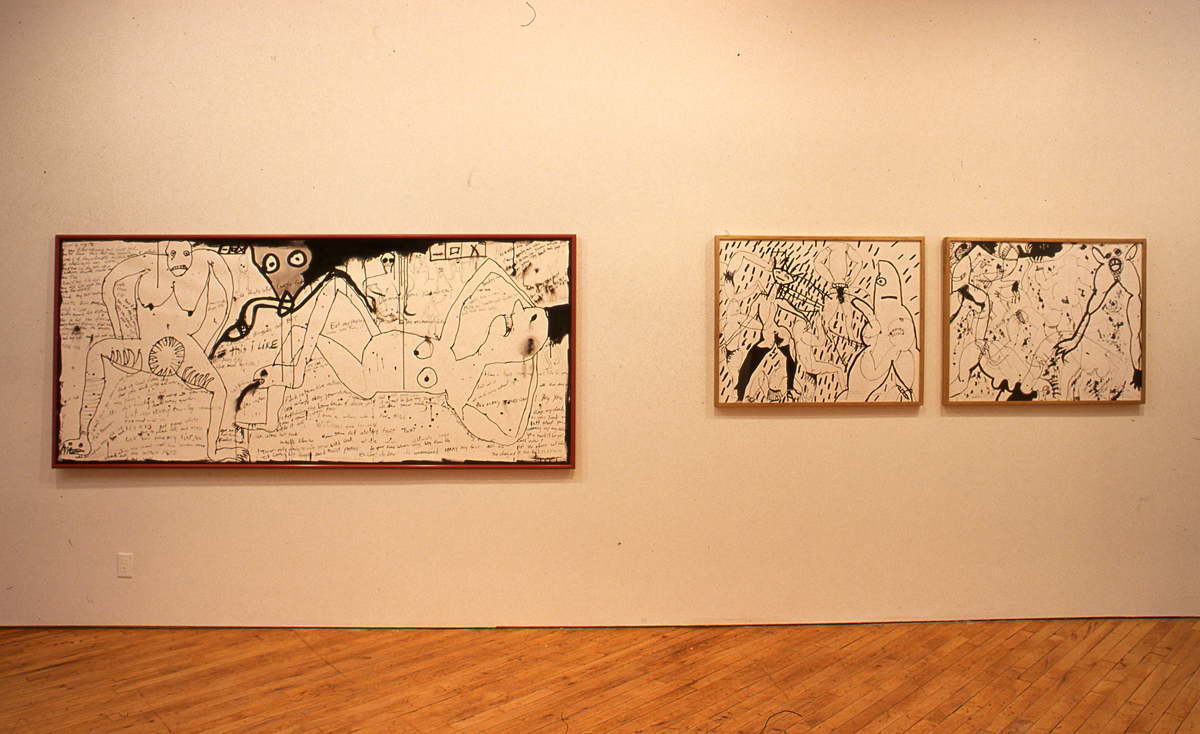 Urgent Witness / Drawn Remains: View of works on paper, framed and unframed.