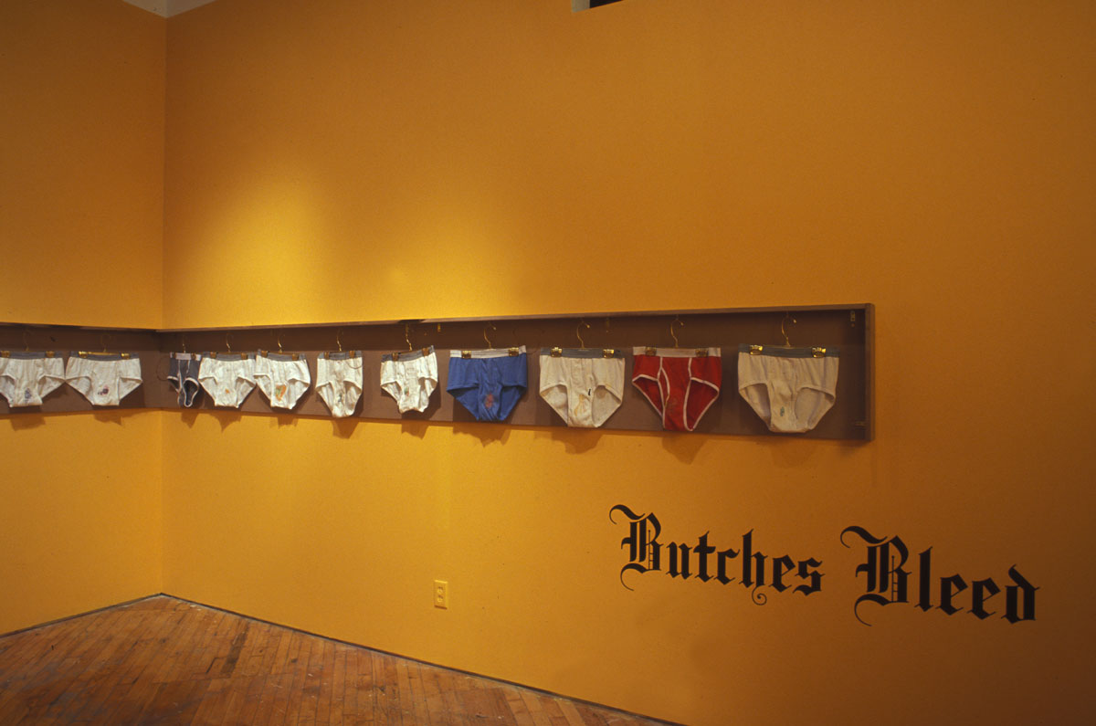 Stephanie Rogerson, men's underwear mounted on the wall.