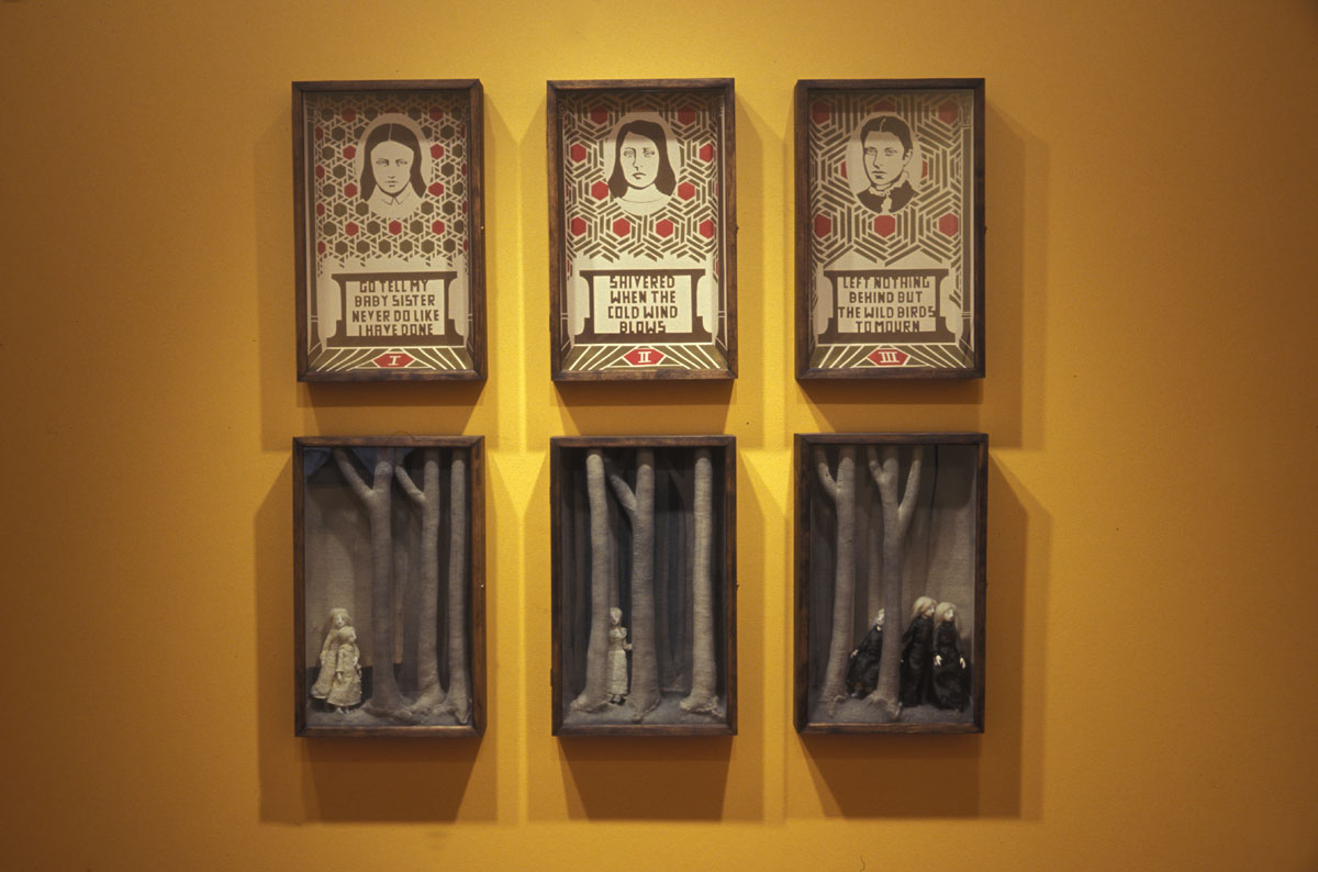 Heather Goodchild, sculpture, 3 x 3 vitrines with images.