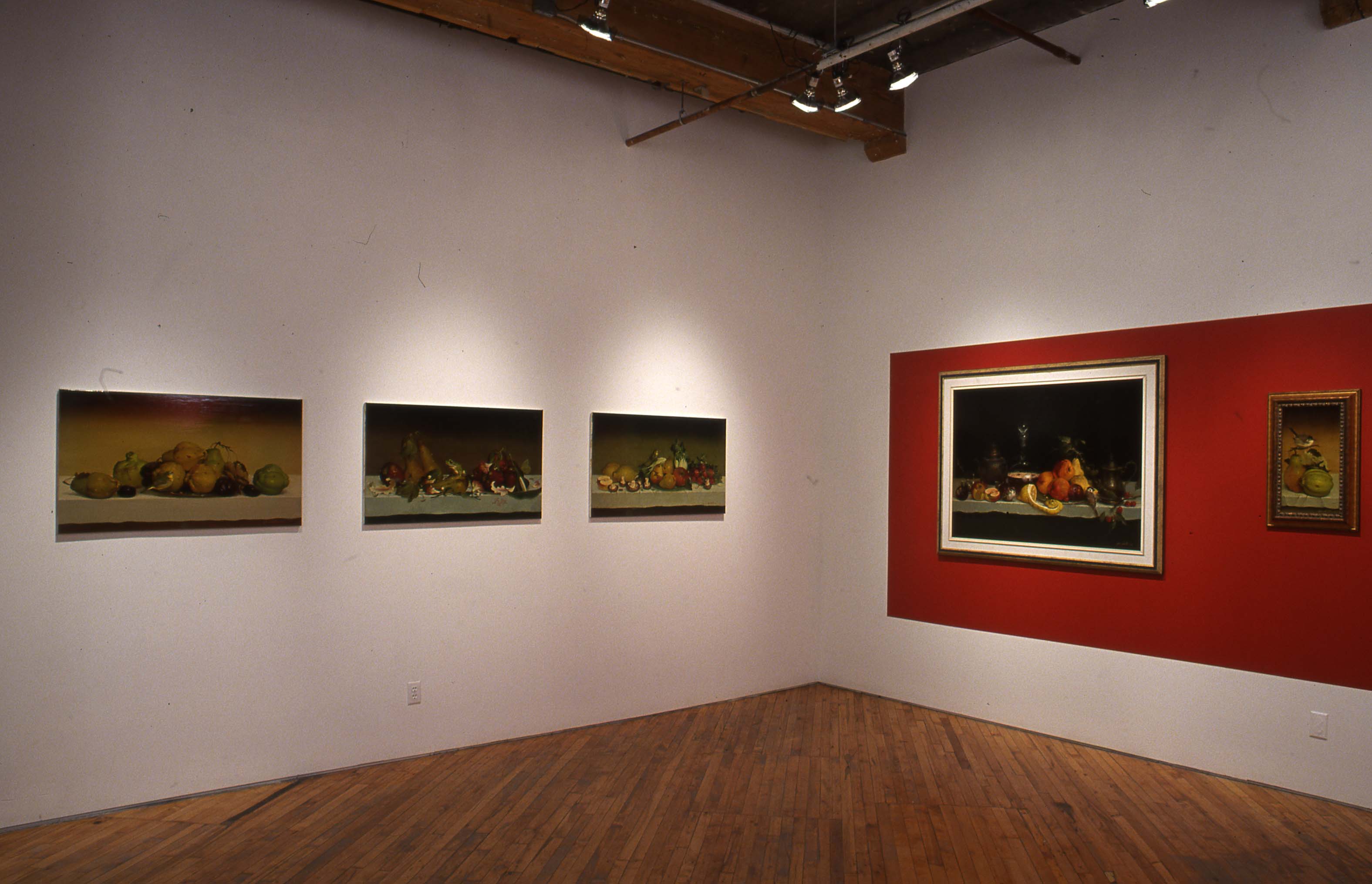 Movchan's paintings recalls the visual language of 17th century Dutch still life, installation view of images.
