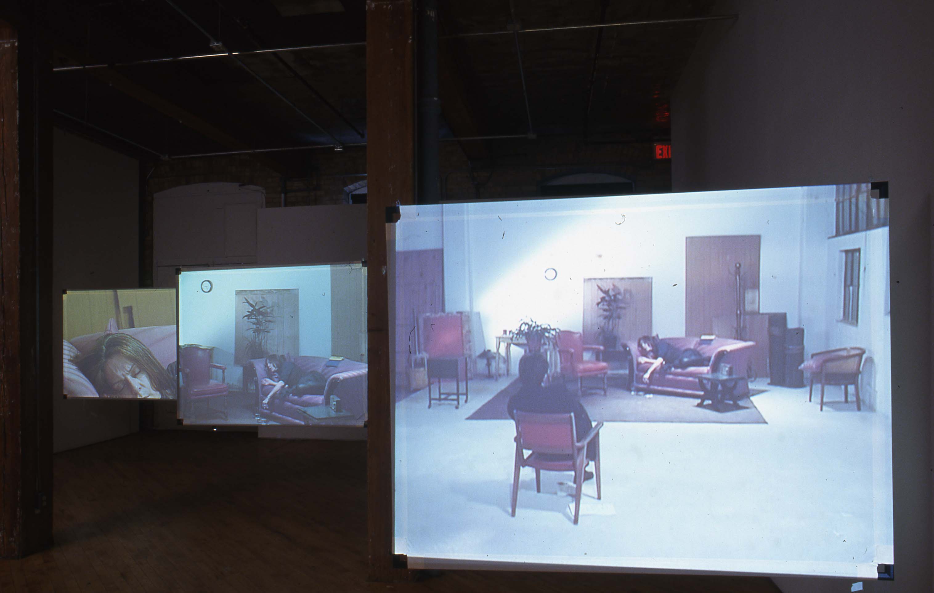 Judy Radul: Installation View multiple projections, with 16mm film quality.