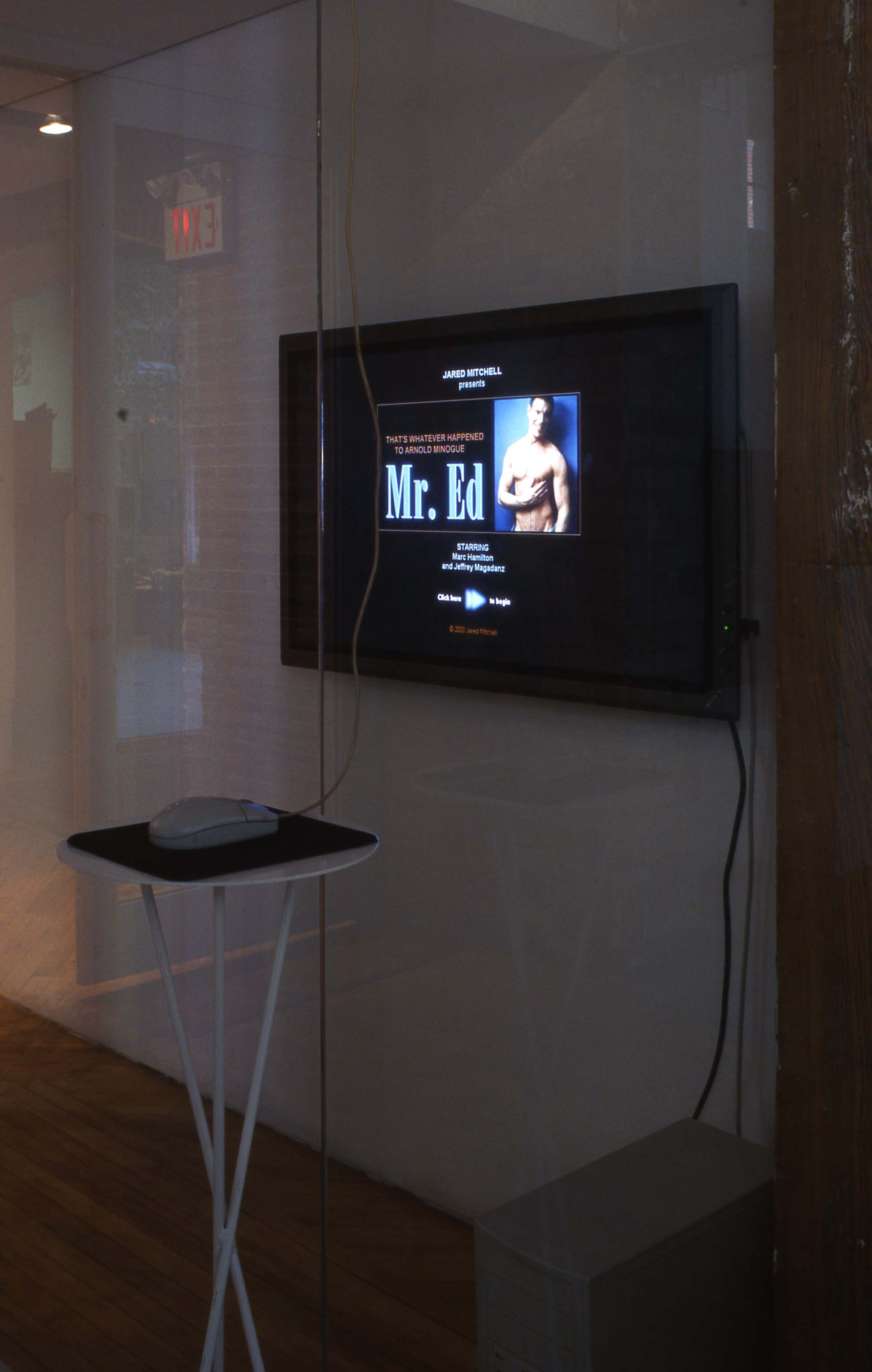 Jared Mitchell: Installation view, window, multimedia installation.