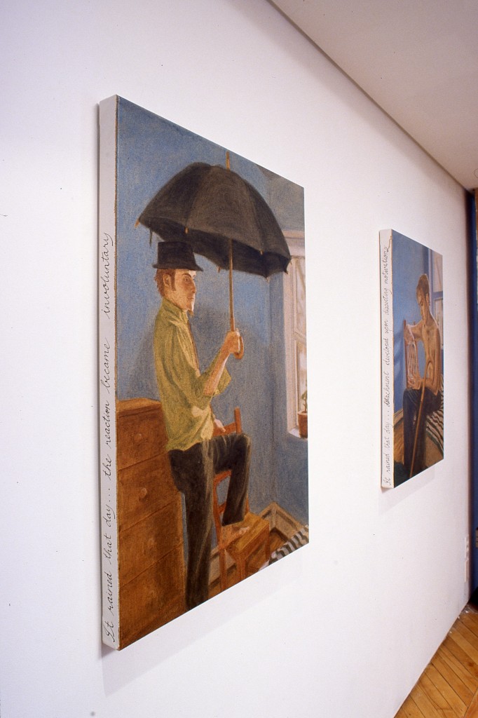 MOSBY: Paintings, hanging in the window.