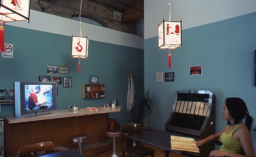 Karen Tam constructs a Chinese restaurant in the Y Gallery.