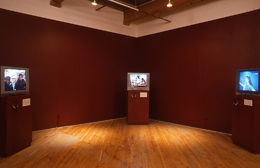 Hollman: Installation view, video monitors on plinths.