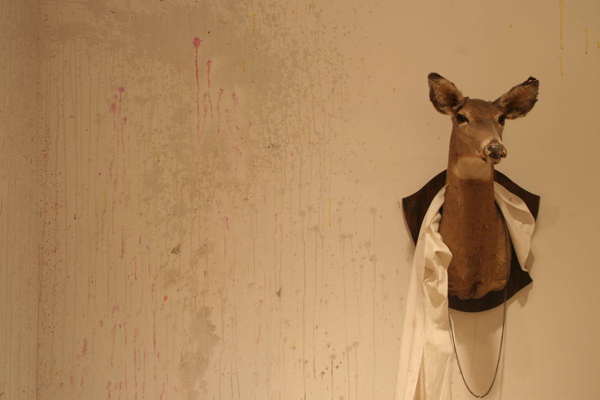 Swintak: Residency, image of a taxidermy deer hung on wall.