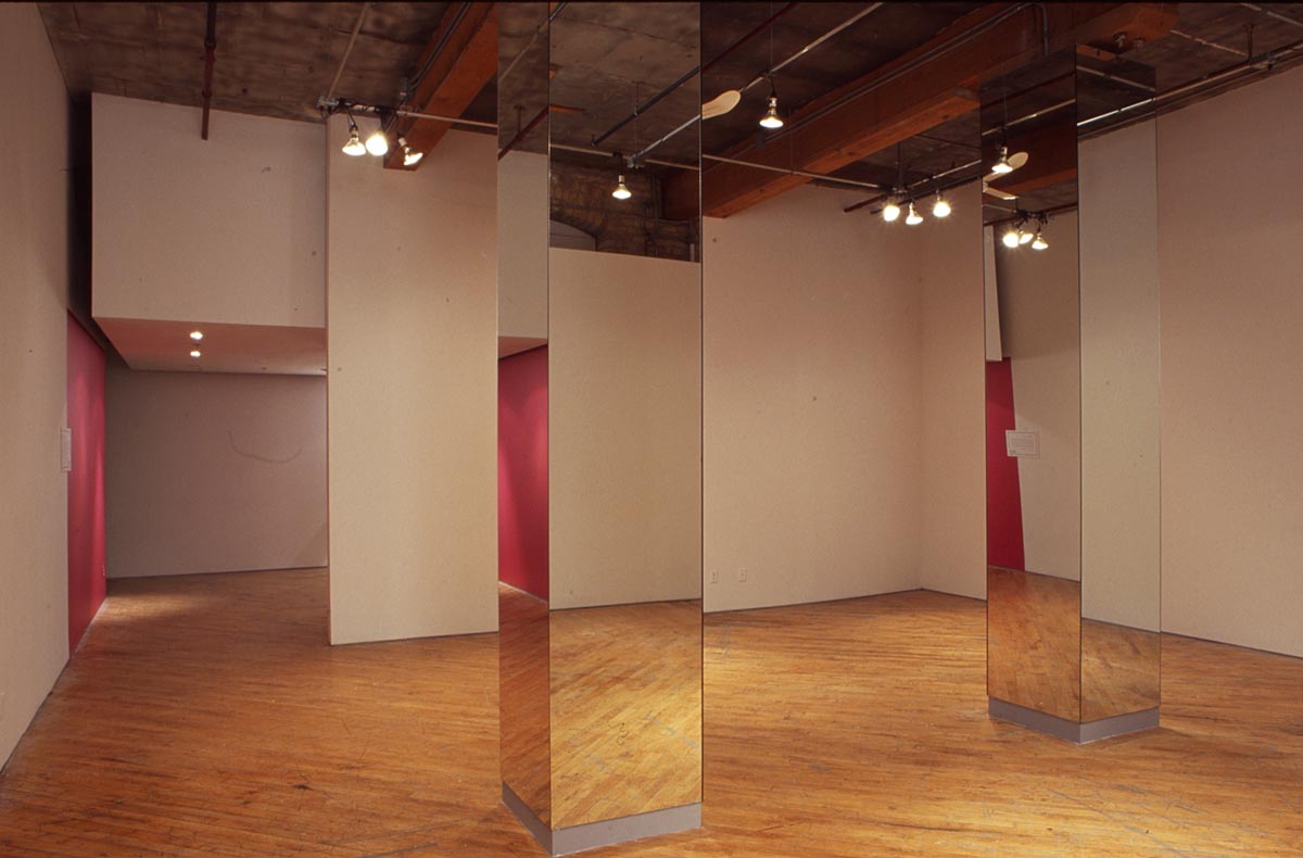 Gordon Lebredt: Installation view, two mirrored pillars.