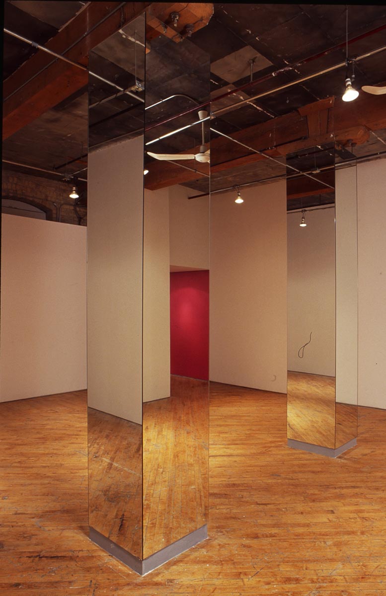 Gordon Lebredt: Installation view, two mirrored pillars.