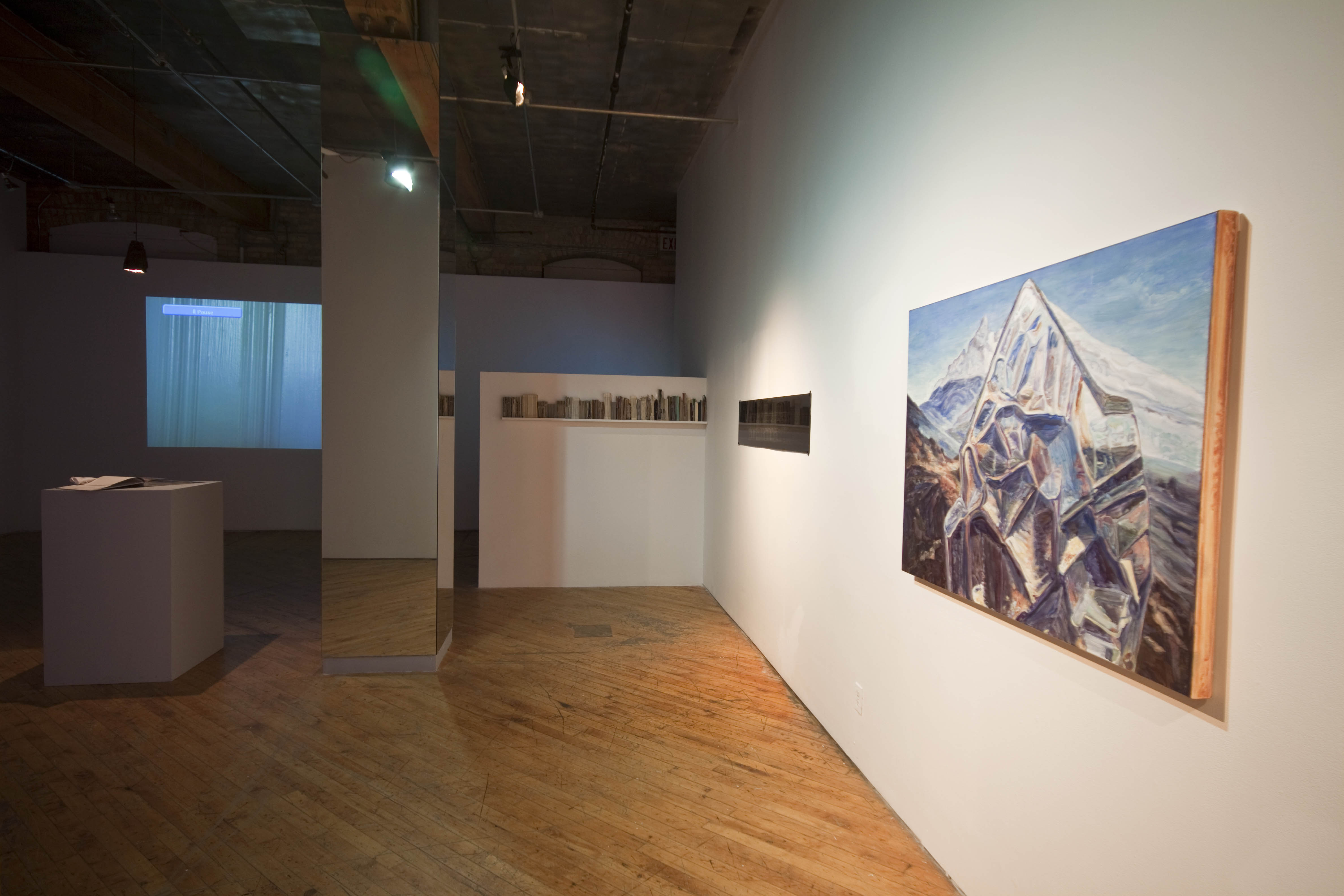 Sarah Jane Gorlitz & Wojciech Olejnik, installation view, video projection, and painting.