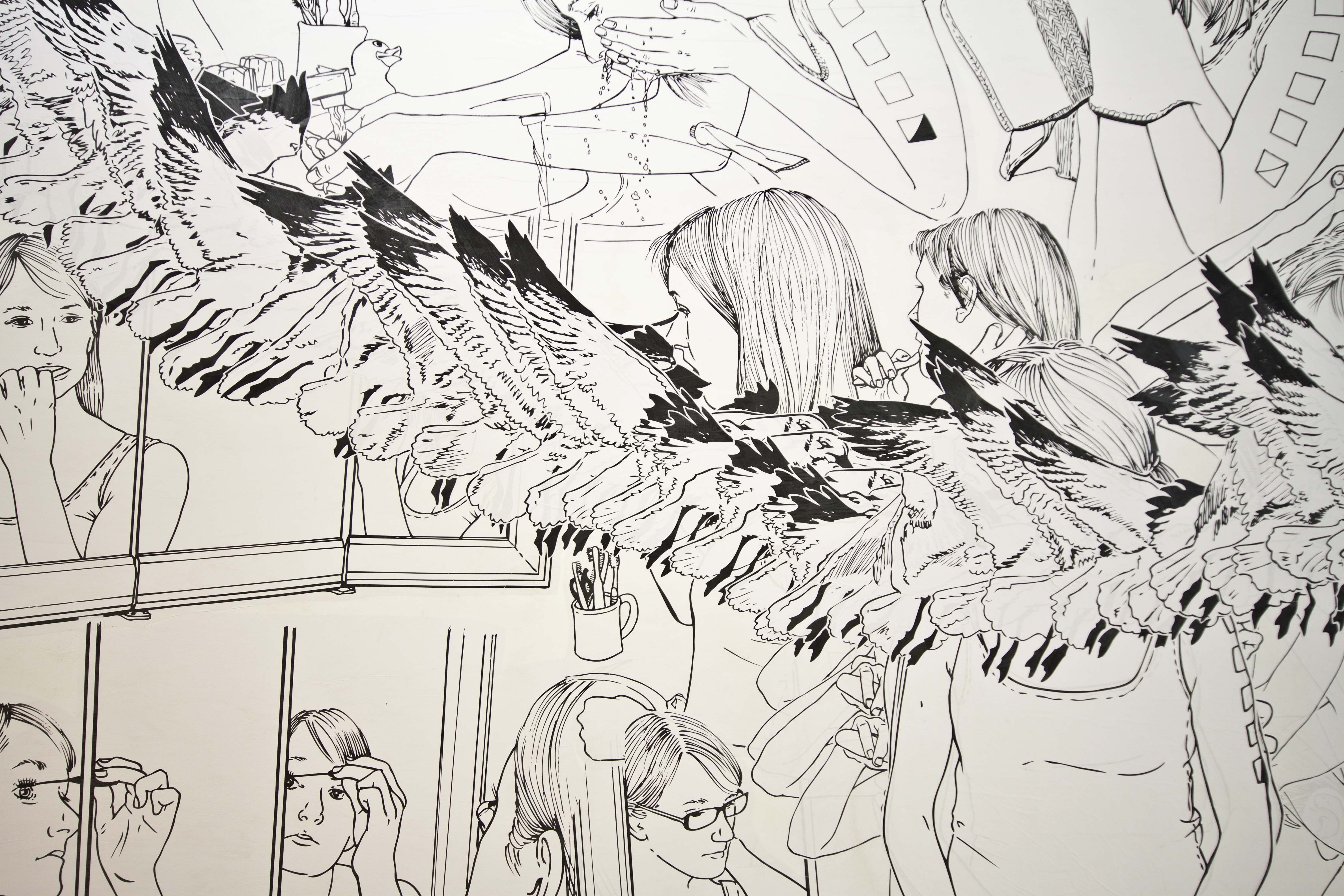 Shannon Gerard, mural black and white drawing