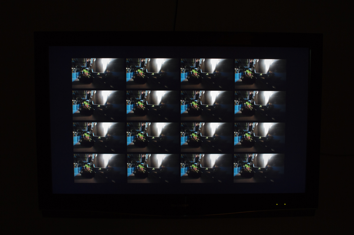 Patty Chang & Noah Klersfeld, installation view, video projection, grid formation.