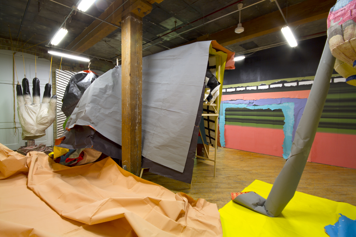 Seripop (Yannick Desranleau and Chloe Lum) installation view, screenprinted paper in an environmental fashion.