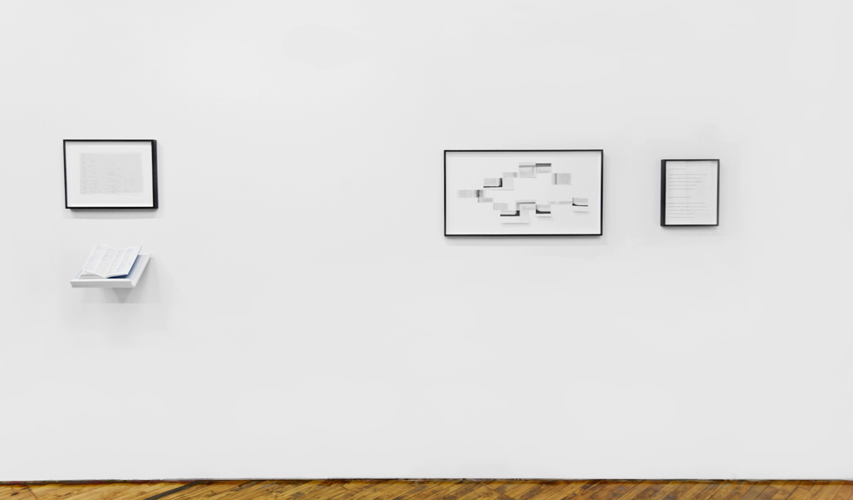 Randi Nygrd, installation view, a series of collages and texts, print on wall.