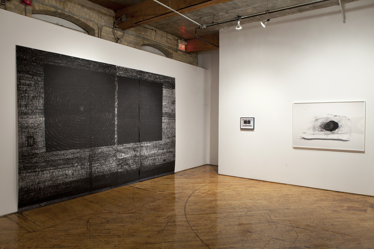 Sara A.Tremblay, installation view, drawing, charcoal with chalk. Black and white, like gelatin silver photographs.