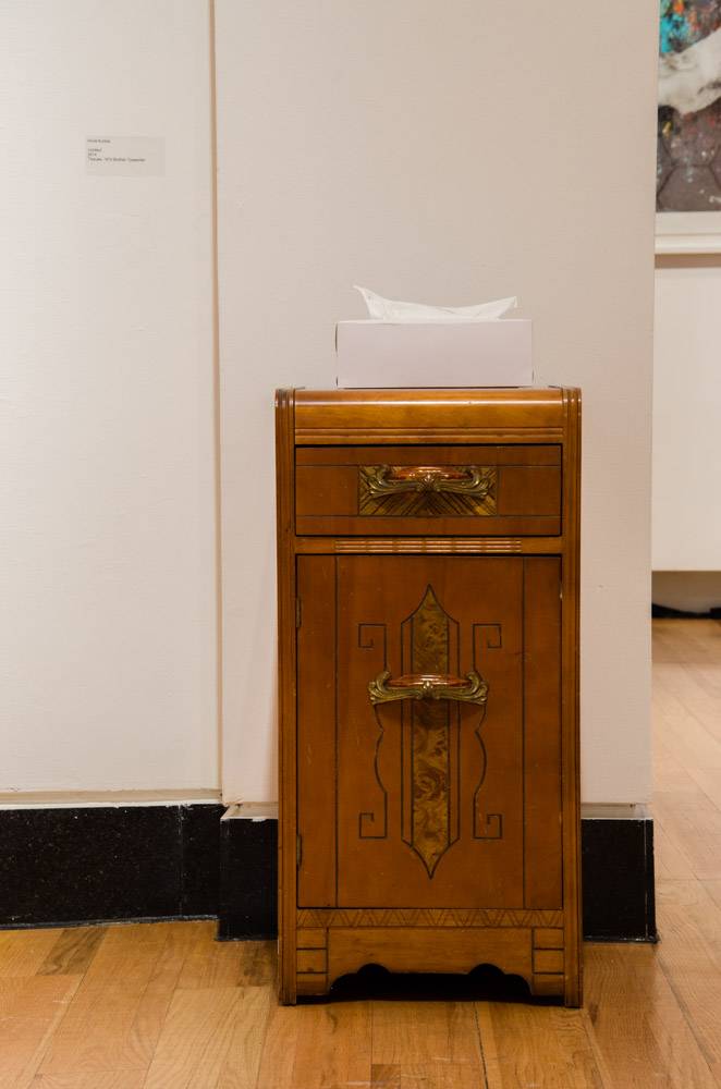 YYZLAB at Lakeshore Arts: Installation view, detail test typed on napkin