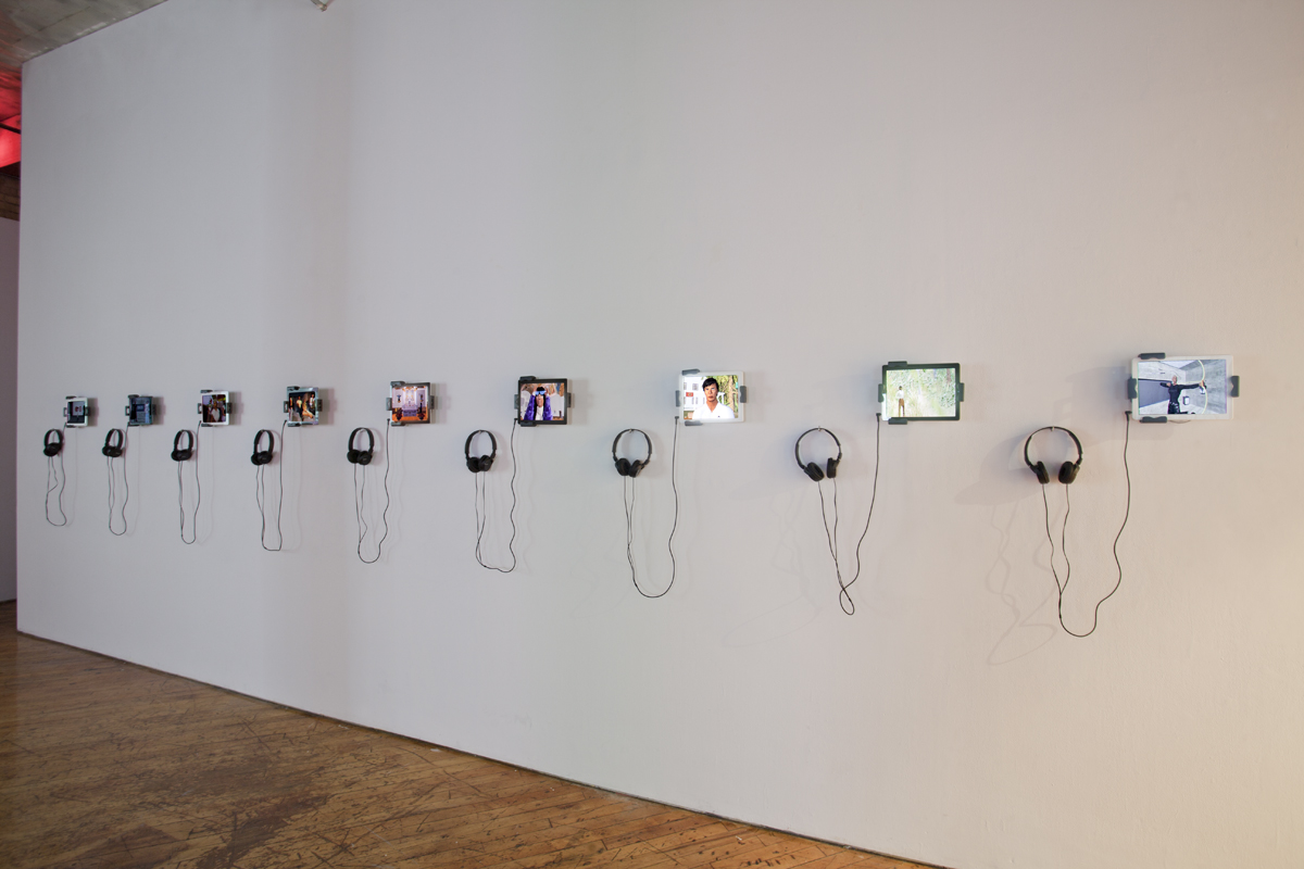 voz--voz/voice--voice provides a space for the articulation of different voices in the context of creative narratives and the frameworks enabled by new media and digital technologies, multiple small video monitors.