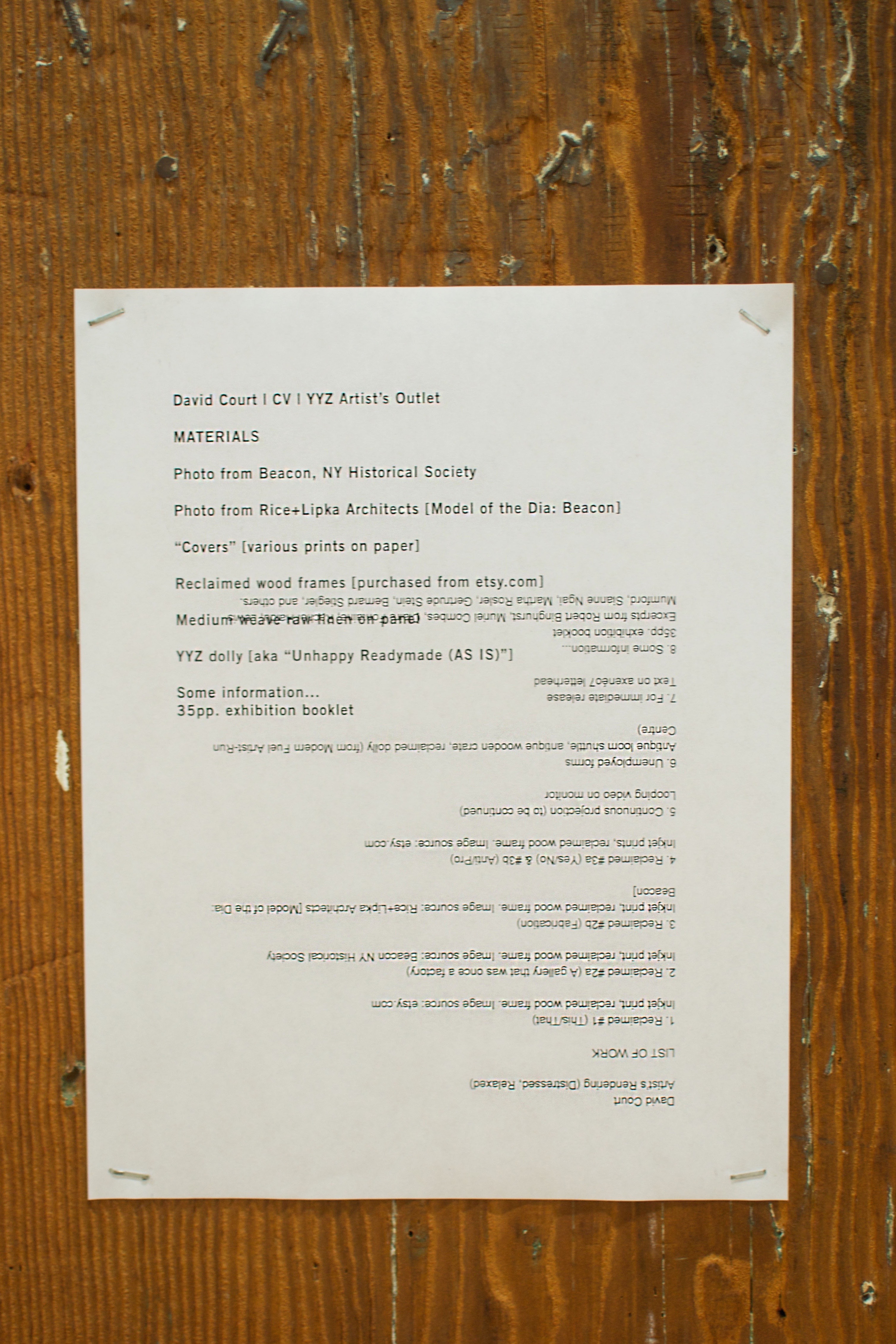 David Court, detail of text based artwork, instructions.
