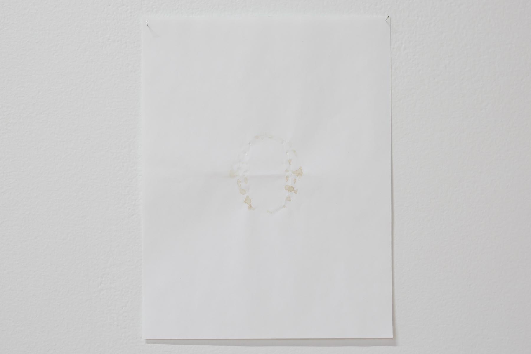 Gustavo Artigas, a series of abstract drawings made on simple Letter white bond sheets, hanging from the walls, delicately sustained by pins