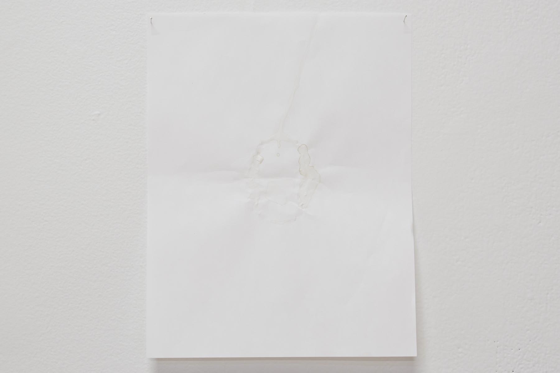 Gustavo Artigas, a series of abstract drawings made on simple Letter white bond sheets, hanging from the walls, delicately sustained by pins