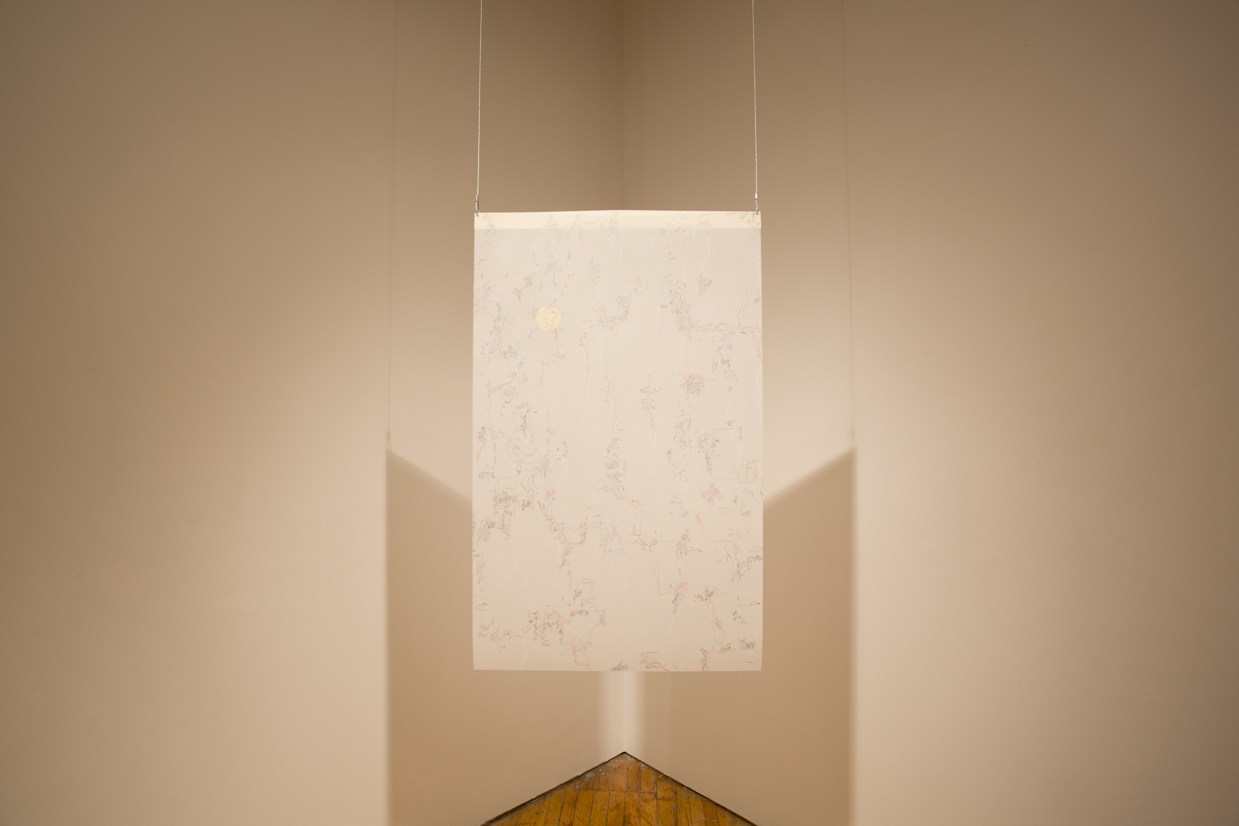 Bryan Higgins-Stirrup, installation view, abstract art, artwork suspended.