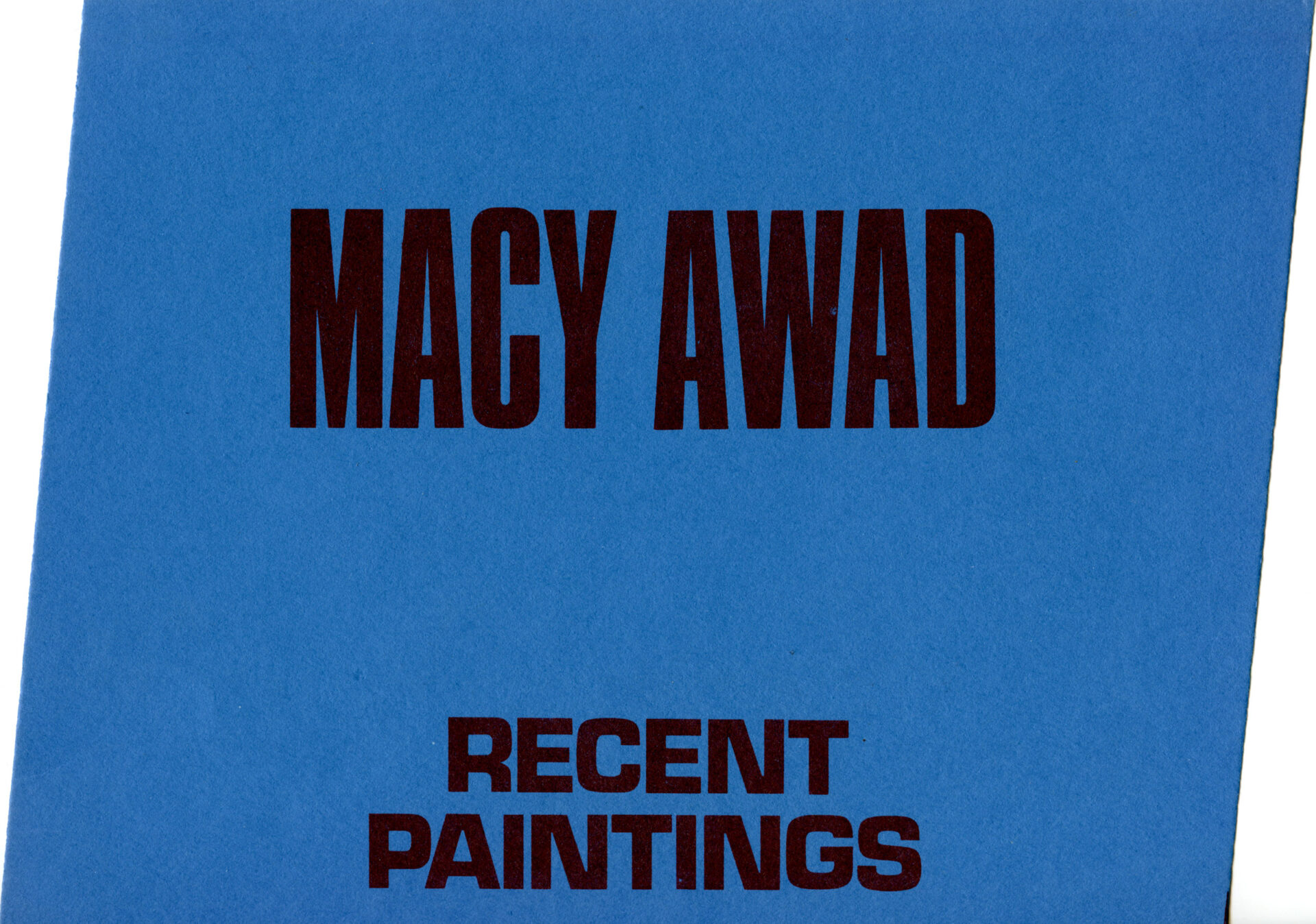 Macy Awad black type on blue paper cart art show invite. Custom diecut