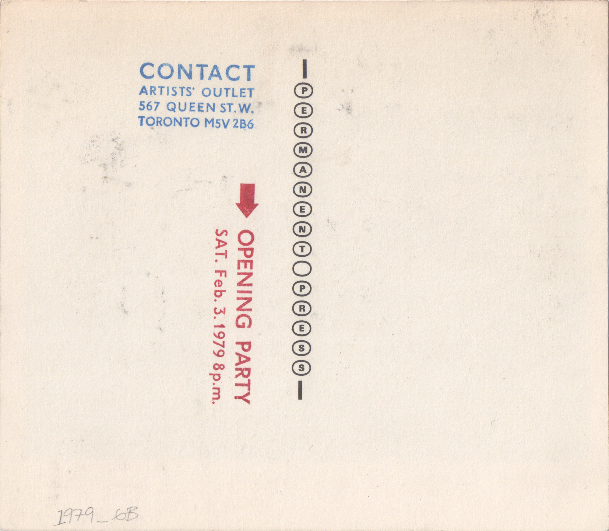 Back of 1979 art gallery invite