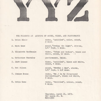 Print out about YYZ presents video art in 1979