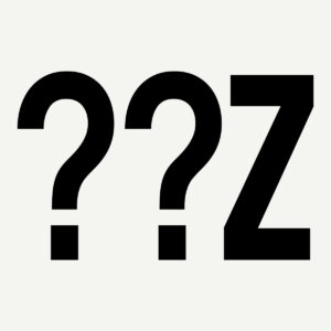 2 black question marks and a black Zed on an off-white background