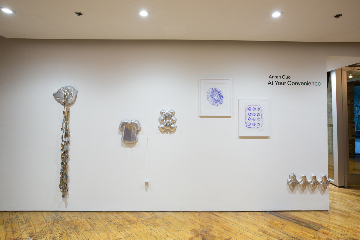 Anran Guo: Installation view, prints and sculptural works.