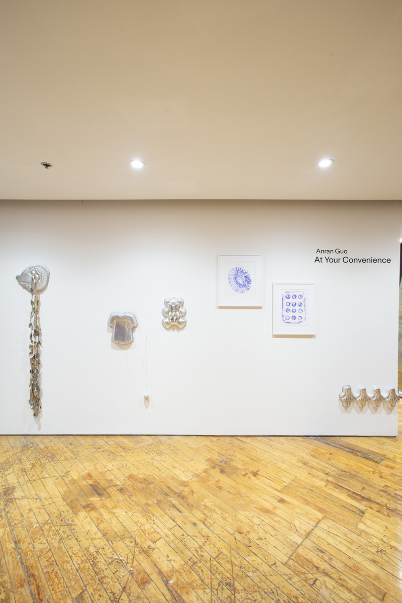 Anran Guo: Installation view, prints and sculptural works.