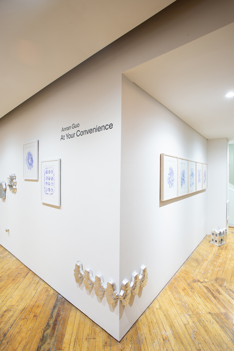 Anran Guo: Installation view, prints and sculptural works.