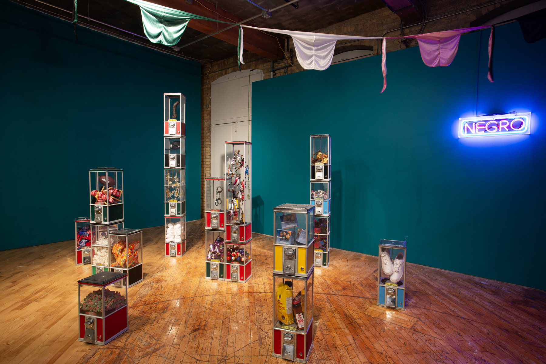 Oluseye: Installation view of vending machines, cultural appropriation.