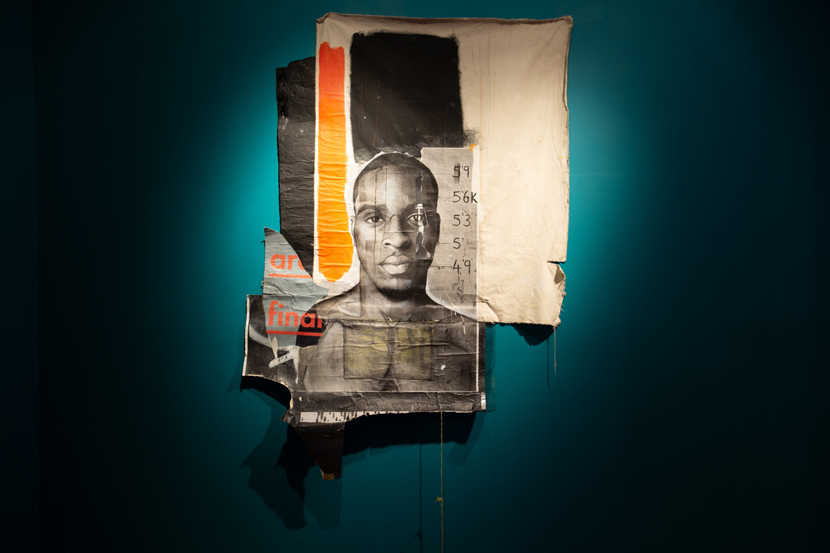 Oluseye: Installation view of self portrait paintings
