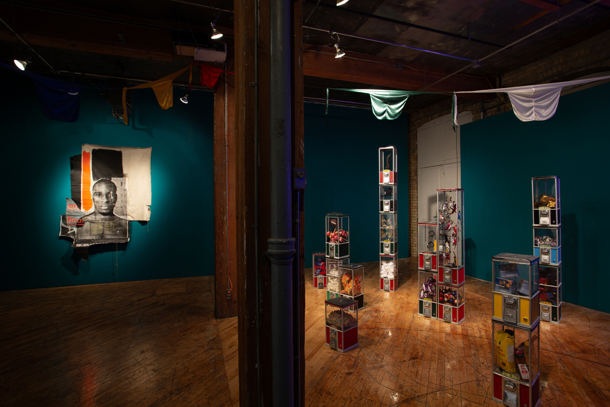Oluseye: Installation view of vending machines, cultural appropriation.