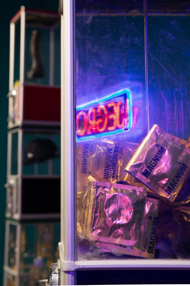Oluseye: Installation view, detail condoms in vending machine
