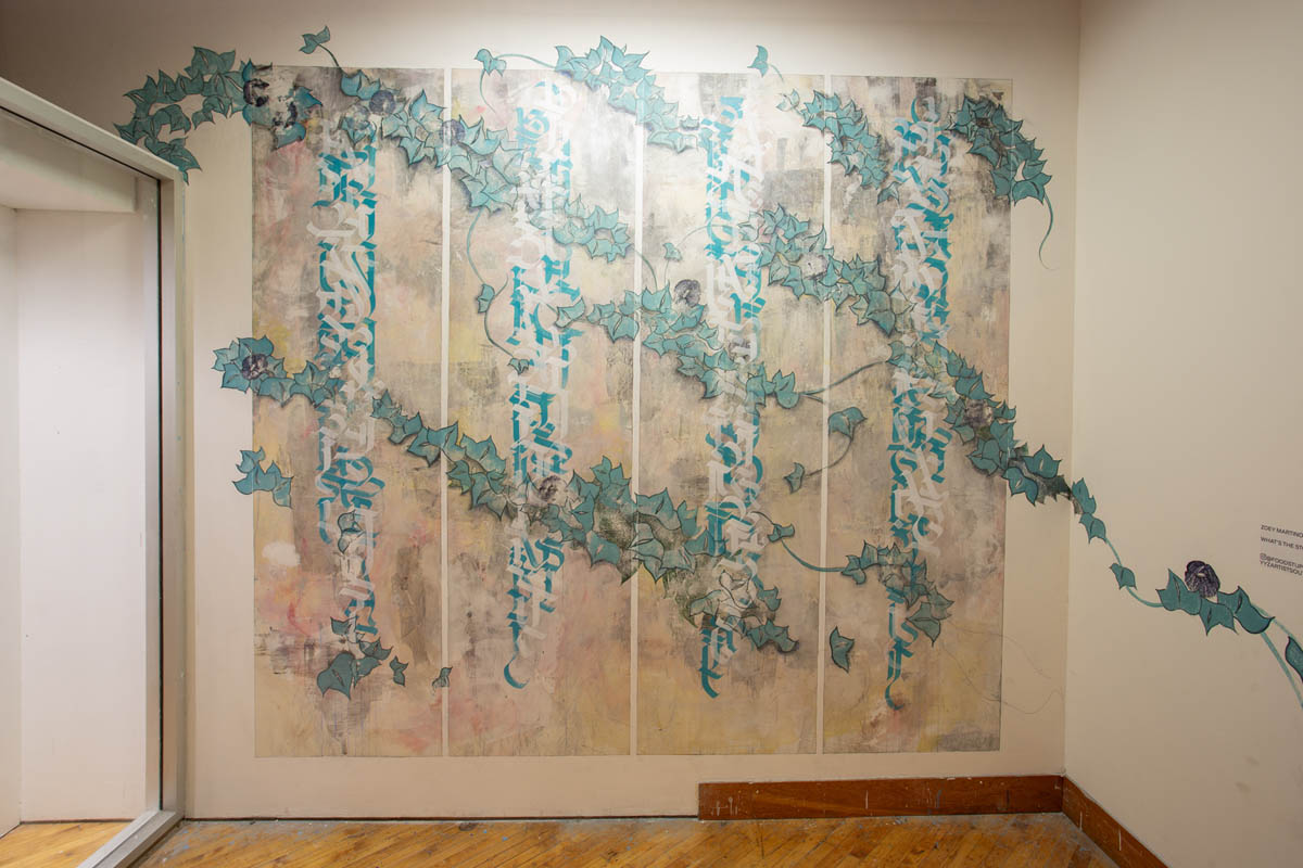 Zoey Martinovic: Mural, calligraphy and abstract drawing.
