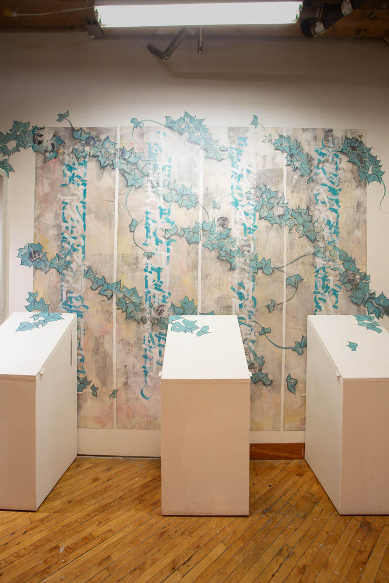 Zoey Martinovic: Mural, calligraphy and abstract drawing.