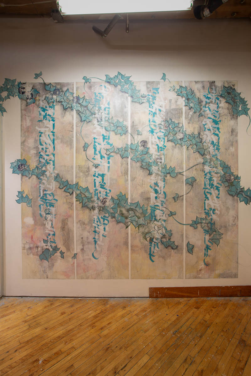Zoey Martinovic: Mural, calligraphy and abstract drawing.
