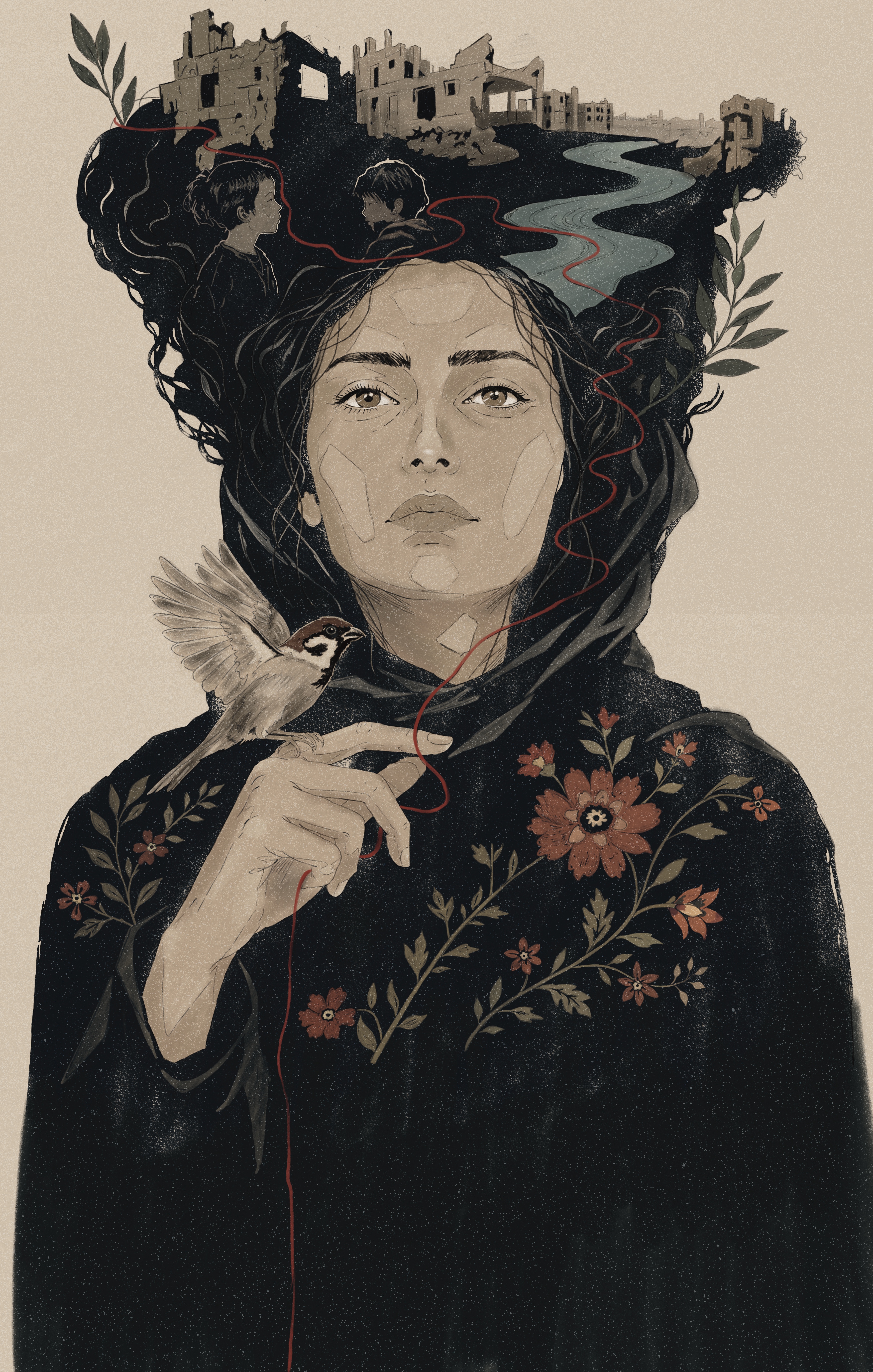 Illustration of a woma with a bird perched on her hand